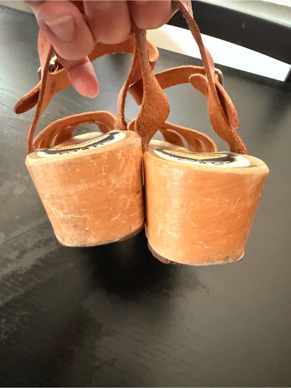 Swedish Hasbeens Debutant Cognac Leather Slingback Platform Clog Sandals size 39 - Picture 5 of 13